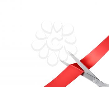 Royalty Free Clipart Image of Scissors Cutting Ribbons