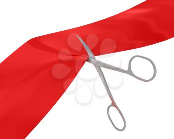 Royalty Free Clipart Image of Manicure Scissors Cutting Ribbon