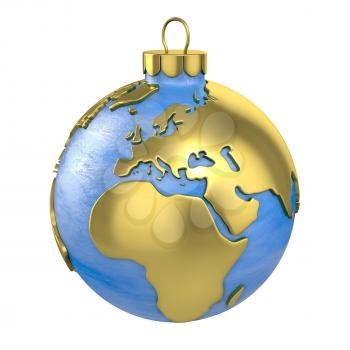 Christmas ball shaped as globe or planet isolated on white background, Europe part