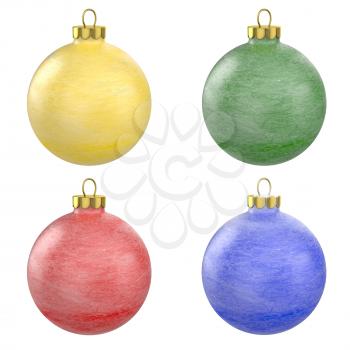 Four christmas balls with frost texture isolated on white background