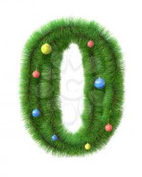0 number made of christmas tree branches isolated on white background