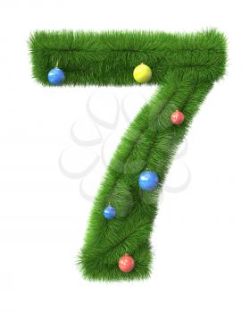 7 number made of christmas tree branches isolated on white background
