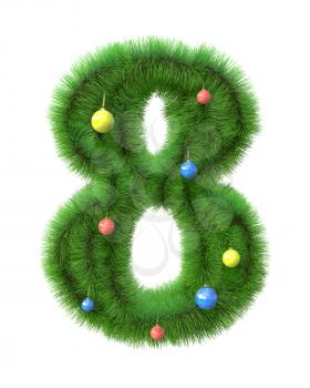 8  number made of christmas tree branches isolated on white background