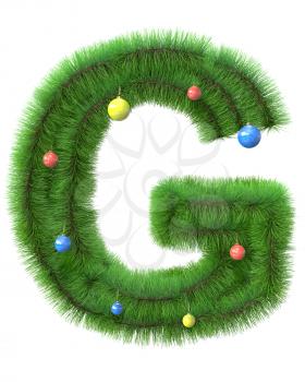 G letter made of christmas tree branches isolated on white background