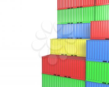 Group of freight containers, with blanks space, isolated on white background