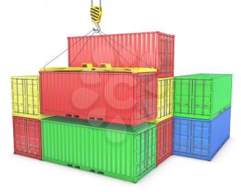 Group of freight containers, isolated on white background
