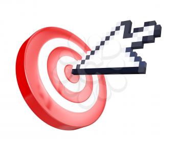 Arrow cursor hits the target, isolated on white background