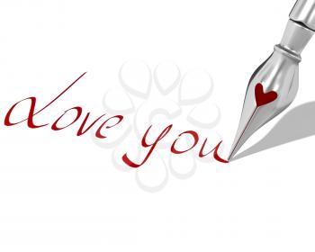 Ink pen nib with heart writes Love you isolated on white background