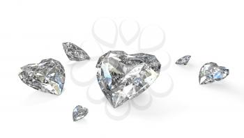 Few heart shaped diamonds, isolated on white background