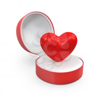 Heart in a round gift box, isolated on white background