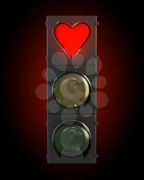 Traffic light with heart shaped red lamp 