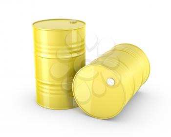 Two yellow barrels, isolated on white background