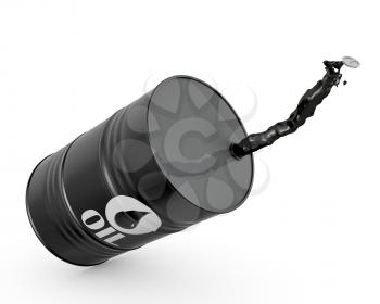 Falling barrel of oil, isolated on white background