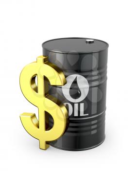 Barrel of oil and dollar sign isolated on white background