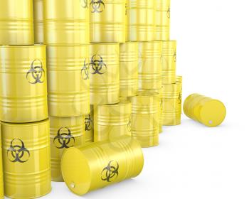 Barrels with biohazard symbol, isolated on white background