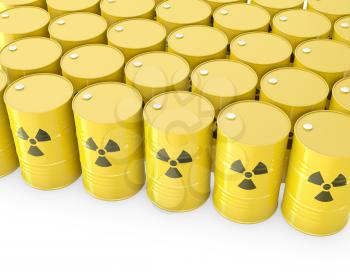 Barrels with radioactive symbol, isolated on white background