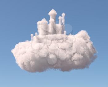 Castle in the clouds, isolated on white background