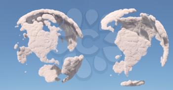 Cloud globe, South and North America, isolated on blue