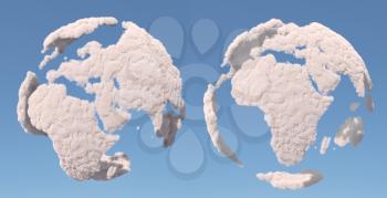 Cloud globe, Europe and africa, isolated on blue