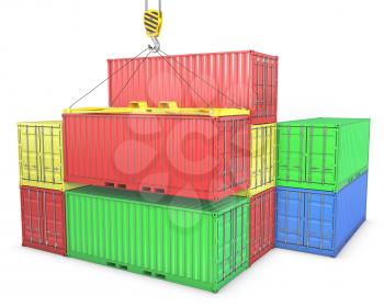 Group of freight containers, isolated on white background