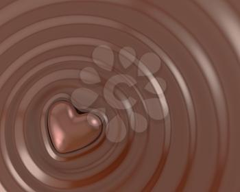 Shiny chocolate heart in a hot chocolate