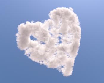 Heart shaped cloud, isolated on blue background
