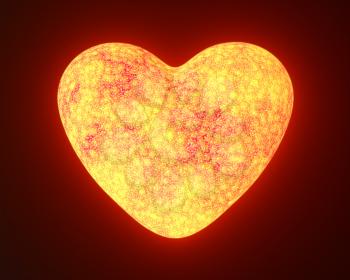 Red hot metal glowing heart isolated on black