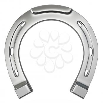 Single silver horseshoe isolated on white background
