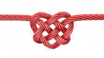 Red heart shaped knot, isolated on white background