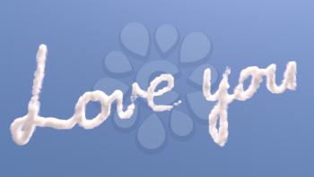 Love you text in sky, isolated on blue