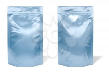 Blue foil bag package isolated on white background