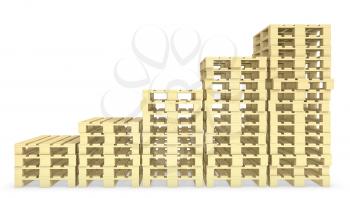 Graph of growth made of wooden pallets, isolated on white