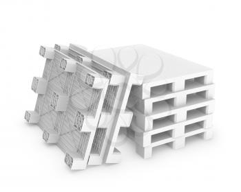Stack of white plastic pallets, isolated on white background