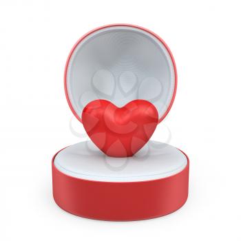 Heart in a round gift box, isolated on white background