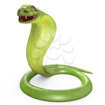 Green cobra bent in ring, isolated on white background