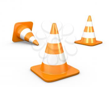Three road cones, isolated on white background