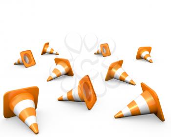 Large group of traffic cones, isolated on white