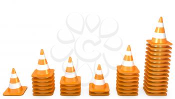 Graph of growth made of traffic cones, isolated on white background