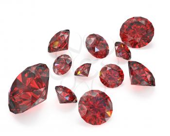 Few round cut rubies, isolated on white background