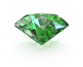 Green round cut emerald, isolated on white