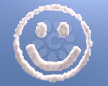 Smiley face in clouds, isolated on blue background
