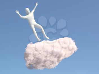 Abstract white man falls of the cloud in the sky