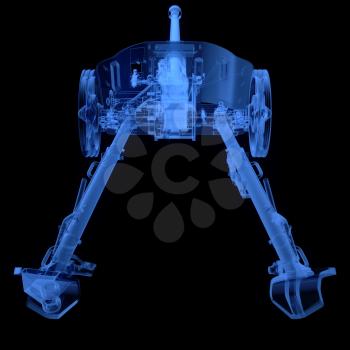 X-ray of artillery cannon on black background