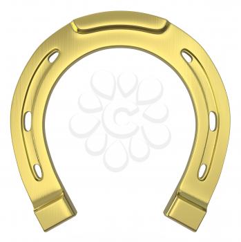Single scratched golden horseshoe isolated on white background