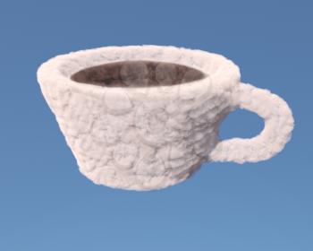 Cup of coffee or tea made of clouds on blue background