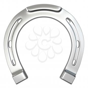 Single scratched silver horseshoe isolated on white background