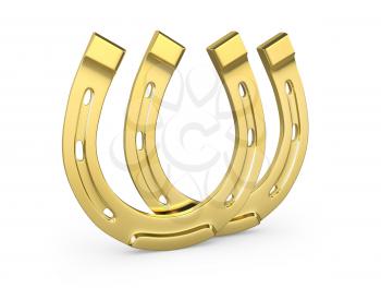 Two golden horseshoes isolated on white background
