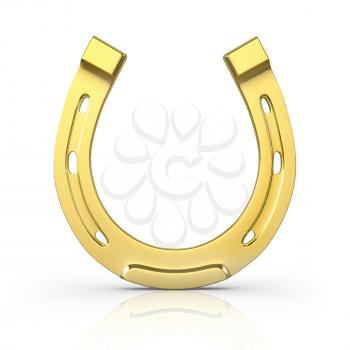Single scratched golden horseshoe isolated on white background
