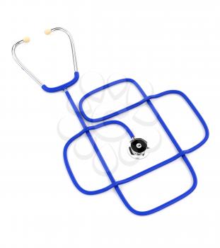 Blue medical stethoscope isolated on a white background. The design of health services. 3d illustration.