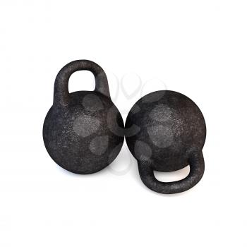 Two retro sports dumbbells on a white background. 3D illustration.